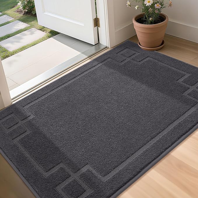 BEQHAUSE Door Mat 36" x 60", Non-Slip Door Mats Indoor Entryway Rugs Washable Low-Profile Absorbent and Stain Resist Floor Mats, Dog Door Mat for Front Back Door, Mud Wet Shoes & Paws, Dark Grey