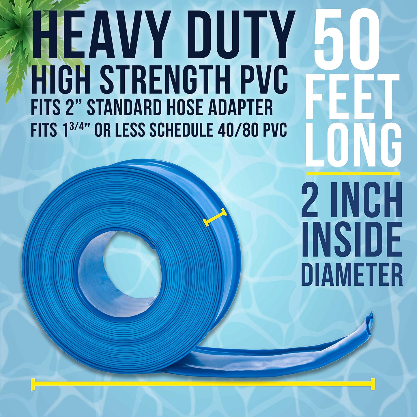 U.S. Pool Supply Pool Backwash Hose 2" x 50' - Heavy-Duty Pool Drain Hose, Filter Pump Water Drainage, Sump Pump Discharge, Inground Draining - Flexible Lay Flat, Clamp