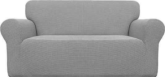 Easy-Going Stretch Loveseat Slipcover 1-Piece Sofa Cover Furniture Protector Couch Soft with Elastic Bottom for Kids Polyester Spandex Jacquard Fabric Small Checks (Loveseat, Light Gray)