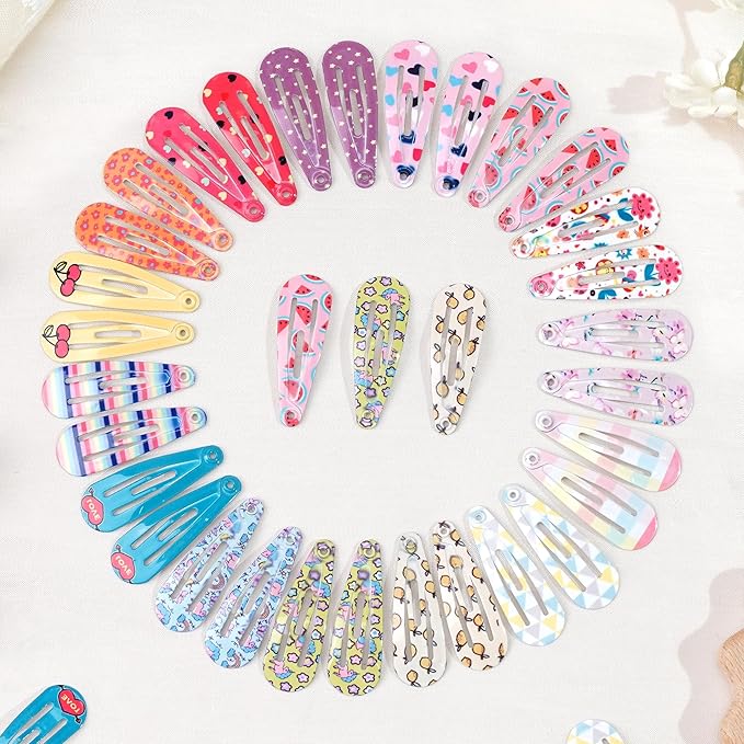 1Inch Cartoon Snap Hair Clips, 60Pcs Small Clips for Little Girls, Baby Infant 3cm Flower Print Hair Clips Barrettes for Toddlers Hair Accessories