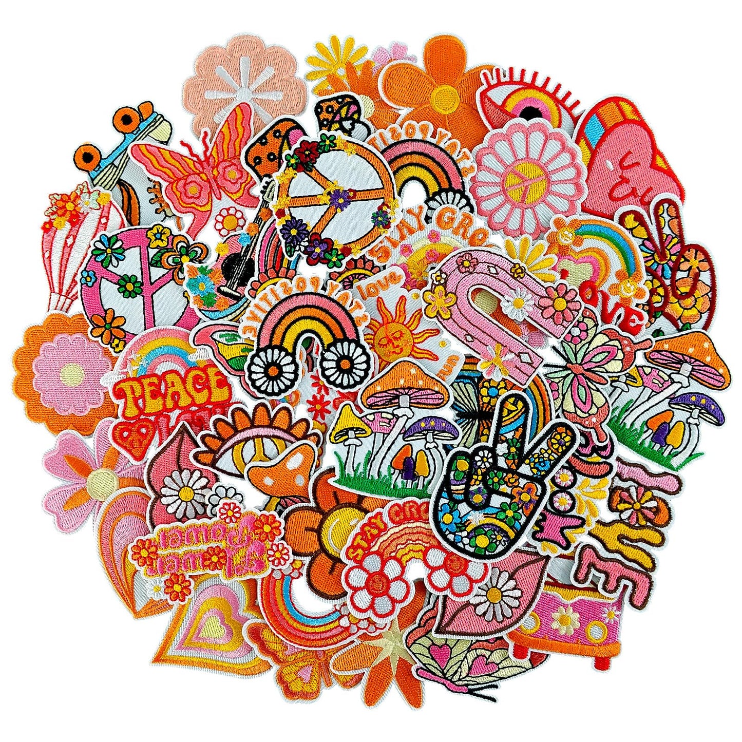 RF-patch 48Pcs Hippie Iron on Patches for Girl, Embroidered Boho Iron on/Sew on Patch for Clothes, Hats, Jeans, Dress, Backpacks, Etc