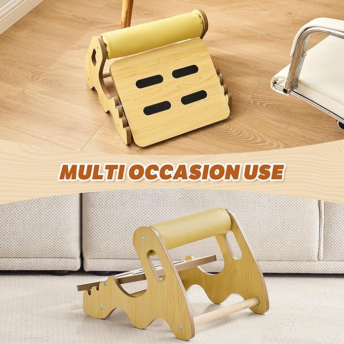 Foot Rest for Under Desk at Work- Adjustable Rocking Foot Stool with 3 Height Positions and Soft Crossbar, Ergonomic Wooden Footrest with Anti-Slip Surface for Home, Office