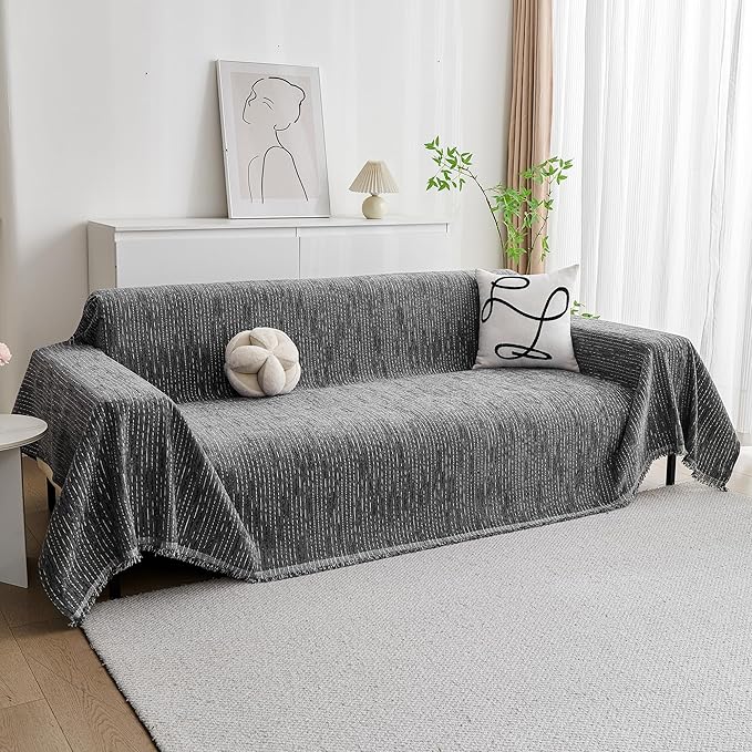 MYSKY HOME Couch Covers for Sofa, Dog Couch Cover Protector, Dark Grey Lines Sofa Covers for Sectional L Shape, Pets Couch Throw Cover Washable Durable Large Couch Cover for Dogs, Cats, 71"X134"