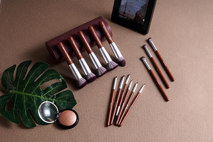 BS-MALL Makeup Brush Set 14 Pcs With Case - Foundation Brush, Concealer Brush, Blush Brush & Flawless Application Ã¢ÂÂ Complete Luxury Cosmetic Brush Kit For Travel & Daily Use (Brown)