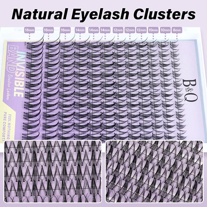 B&Q Snow Lotus Lash Clusters Invisible Band False Eyelashes Clusters Natural Cluster Eyelash Extensions Comfortable Individual Lashes Extension DIY Soft Eyelash Clusters （Snow Lotus-MIX8-18mm）