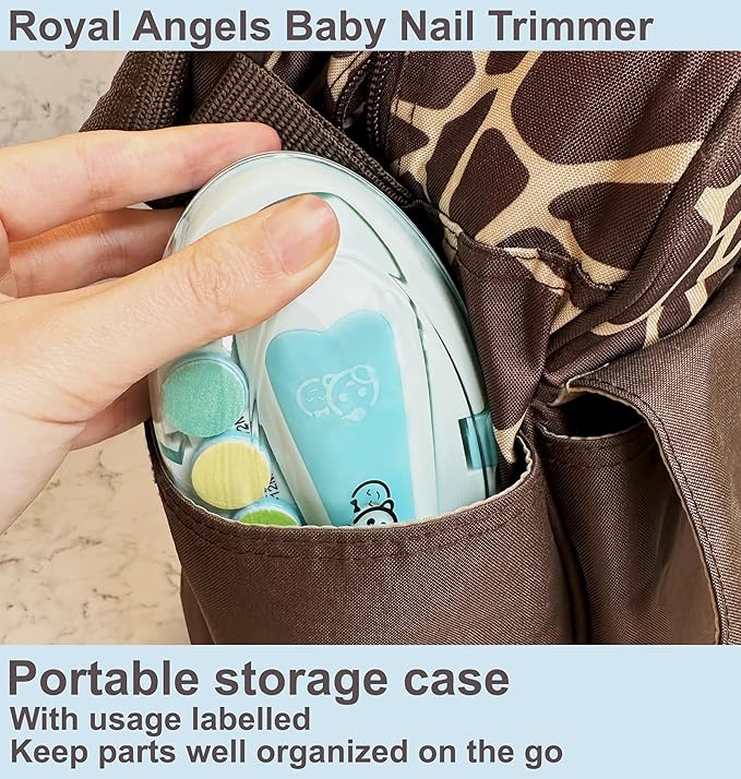 Royal Angels Upgraded 21 in 1 Baby Nail Trimmer with Labeled Case, 13 Extra Replacement Pads, Safe Electric Baby Nail File Kit for Newborn & Toddler, Whisper Quiet Nail Clipper with LED Light (Green)