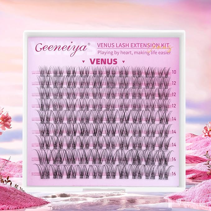 Geeneiya VENUS Lash Clusters, 10-16MM Invisible Natural Eyelash Clusters, Wispy Clear Band Cluster Lashes for Beginners, Waterproof Cluster Eyelash Extensions DIY Lashes (Not Kit)