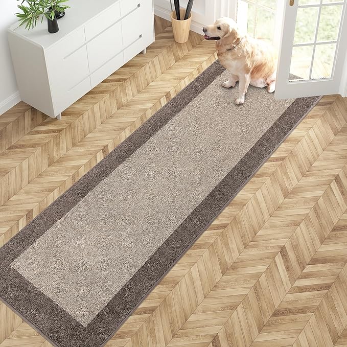 PURRUGS Dirt Trapping Door Mat 24" x 84", Non-Slip Washable Entry Mat, Dog Doormat, Front Door Mat, Super Absorbent Entrance Mat for Muddy Shoes & Paws, Beige & Grayish Brown