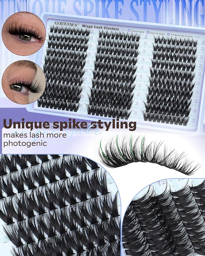 Goddvenus Wispy Lash Clusters Natural DIY Fairy Wet Eyelash Clusters 300 Pcs Cluster Eyelash Extensions Reusable Waterproof Individual Lash (10-16mm CC Curve)