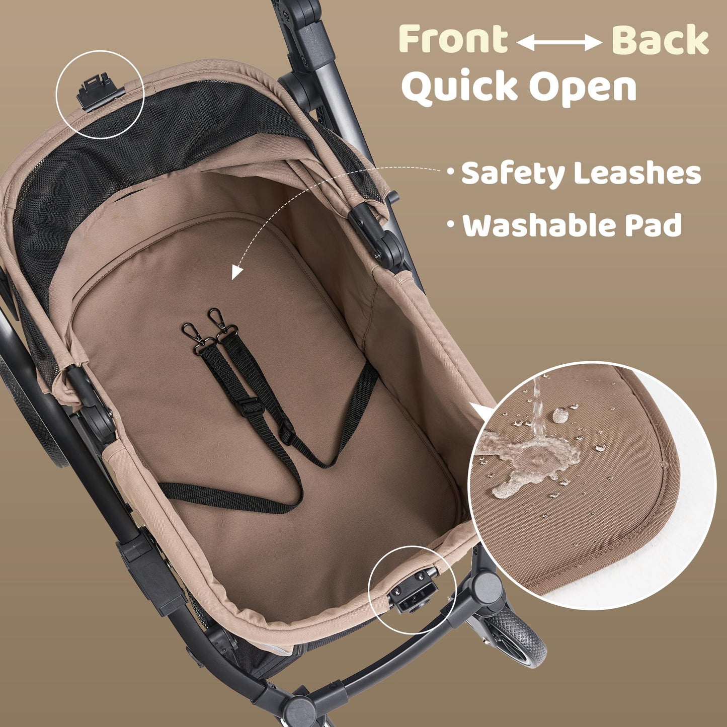 Kicari All-Terrain Dog Stroller for Small to Medium Dogs, Pet Stroller for Dogs & Cats Outdoor Walks, One-Hand Easy Fold, Double-Layer Anti-UV & Waterproof Canopy & Breathable Mesh, Mocha Brown