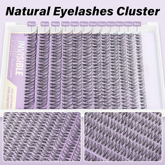 B&Q Venus Lash Clusters Kit Natural Lashes Clusters Wispy Invisible Band Manga Lashes Individual Lashes Bond and Seal Eyelash Extension Kit Easy Removal (Venus Kit-8-18MIX)