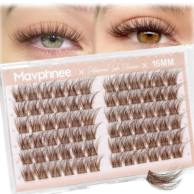 16MM Brown Eyelash Clusters Natural Yet Noticeable Lash Clusters Dark Brown Wispy Individual Lash Extensions, Easy to Apply & Reusable