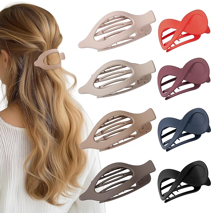 8 Pcs French Flat Hair Clips for Women Matte Claw Clips for Thick & Thin Hair No-Slip Hair Claw Strong Hold Styling Barrettes Accessories