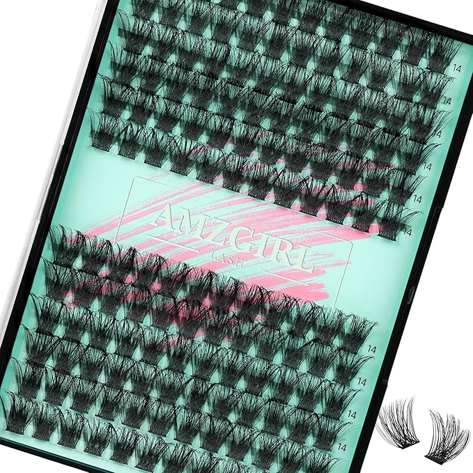 Wispy Lash Clusters Eyelash Extensions 144pcs Individual Lashes Cluster 14mm D Curl Fake Eyelash with Thin Band DIY Cluster Lashes At Home For Beginners (D-14mm)