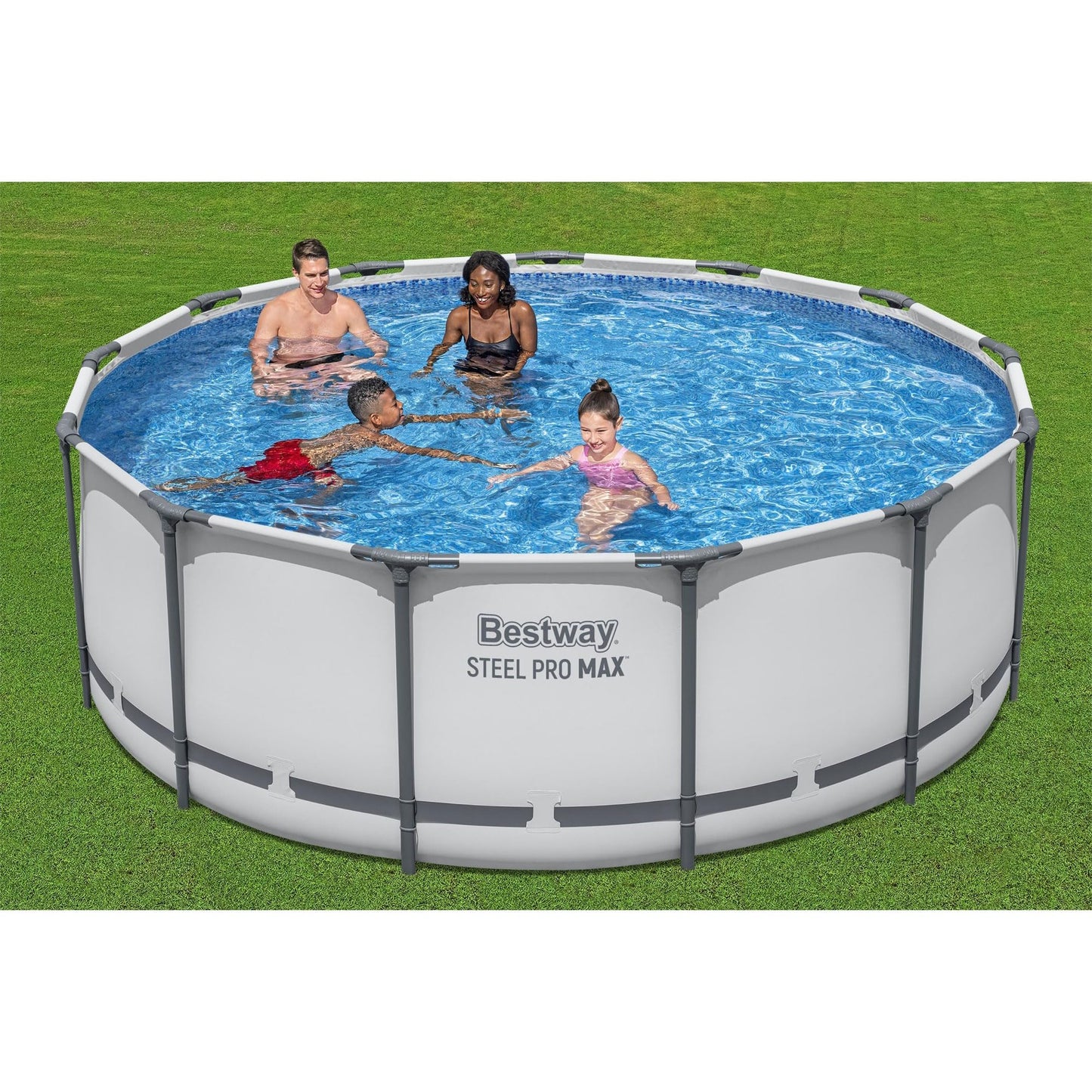 Bestway Steel Pro MAX 13' x 48" Above Ground Pool, Round Metal Frame Outdoor Swimming Pool Set with Filter Pump, Ladder, and Cover, Gray