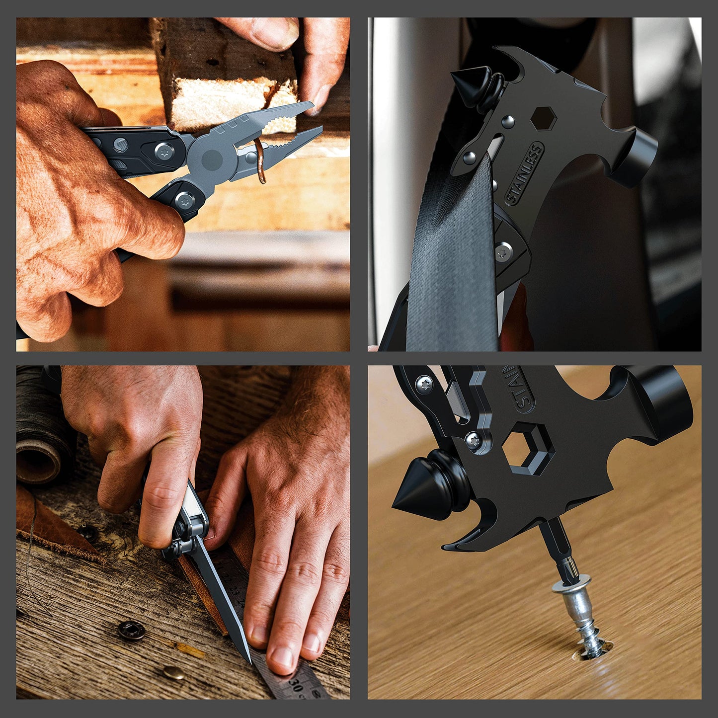 RUSH DEER 16-in-1 Multitool, Gifts for Dad, Hammer Multi tool, Utility Knife Multitools for Men, Survival Gear and Supplies, Christmas Gift for Boy Husbands
