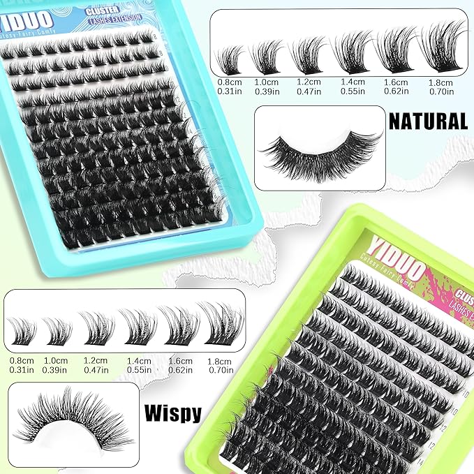 YIDUO 3 Styles Lash Clusters Kit Bulk Packs with 2×Bond&Seal Volume/Manga/ultra/Dramatic Eyelash Extensions 8-18mm lashes Clusters Kit Wispy Individual Fake Eyelashes Kit DIY at Home Easily