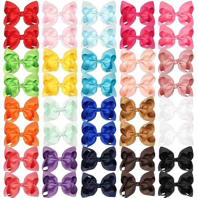 JOYOYO 40Pcs 4.5" Hair Bows Alligator Clips, Grosgrain Ribbon Girls Bows Clips Barrettes Hair Accessories for Baby Girls Toddlers Kids Teens (4.5inch,20 Colors in Pairs)
