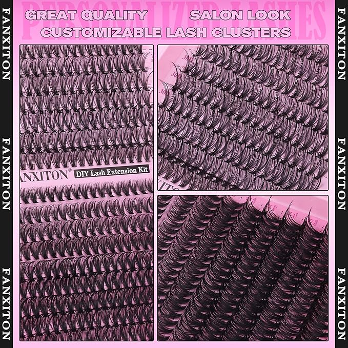 FANXITON Lash Clusters Wispy 30D+40D Lashes Clusters 400pcs Eyelash Clusters D Natural Cluster Eyelash Extensions 9-16mm Mix Individual Lashes for Beginners
