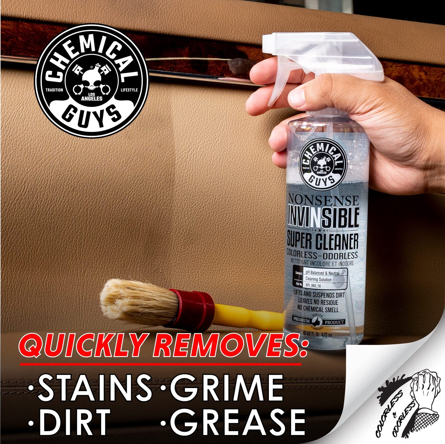 Chemical Guys Nonsense Colorless & Odorless All Surface Cleaner - Interior Cleaner, Safe for Vinyl, Rubber, Plastic, Carpet, and Upholstery, pH Balanced, Residue-Free, Unscented, 16 Fl Oz, Pack of 2