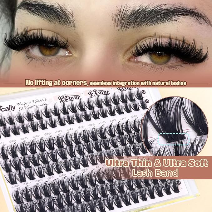 Lash Clusters with Spikes Wispy Eyelash Clusters Manga Fluffy Cluster Eyelash Extensions CD-curly Lash Extension Anime Cluster Lashes Volume Eye Lash Cluster by Newcally