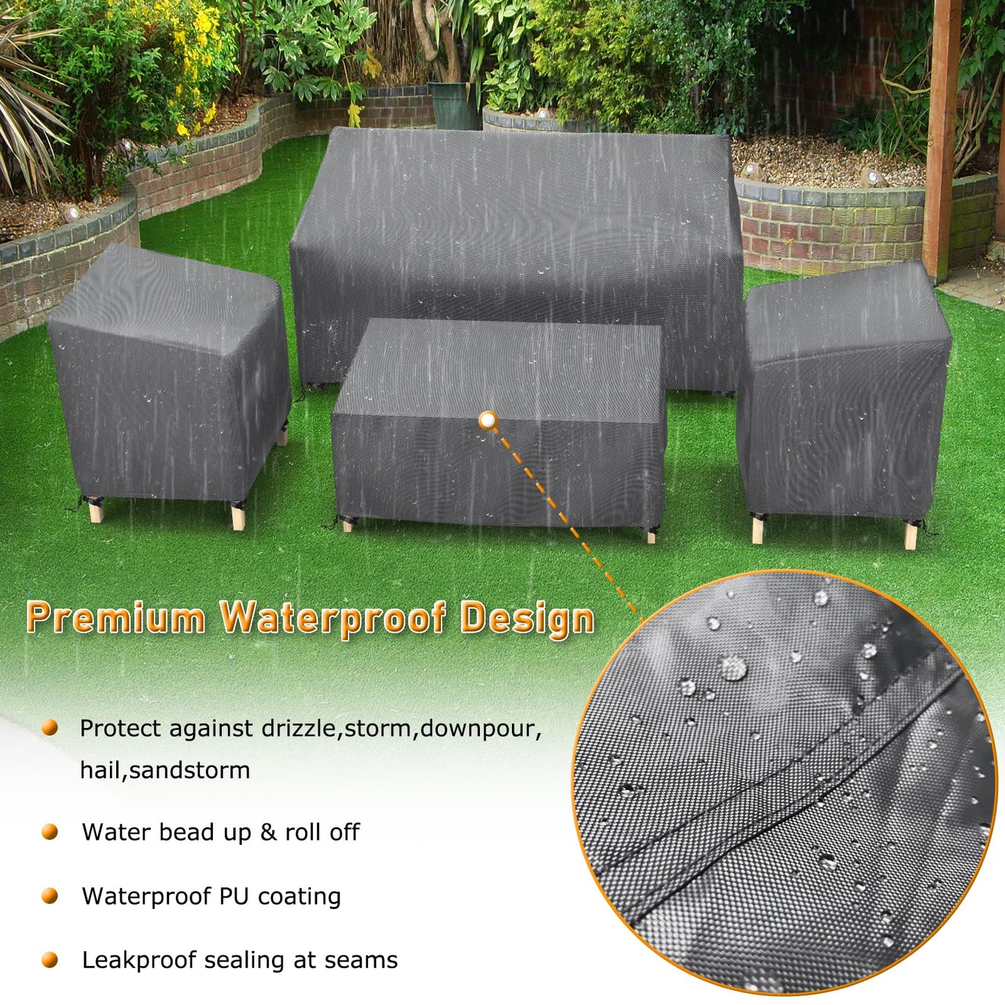 STARTWO Outdoor Patio Furniture Covers Waterproof 4-Piece Set, for Chairs 33in, Loveseat 58in, Coffee Table 46in, Heavy Duty 600D, Grey