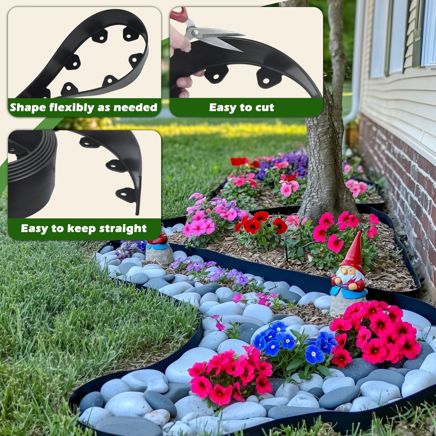 Gardzen Landscape Edging Kit, 20-Foot Long, 3-Inch Tall, No Dig Garden Edging Border for Flower Beds, Tree Rings, Pathways, Includes 24 Spikes