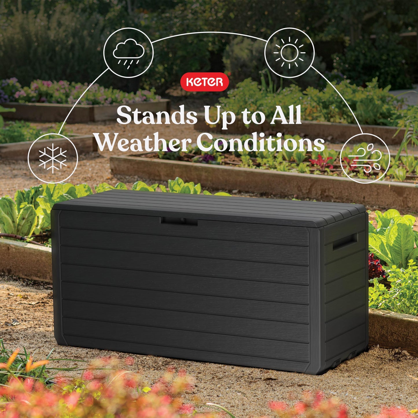 Keter Atlas 70 Gallon Deck Box – Weather‑Resistant Outdoor Storage Chest for Patio, Yard & Pool, Durable Resin Construction, Lockable Lid, Easy‑Open Design