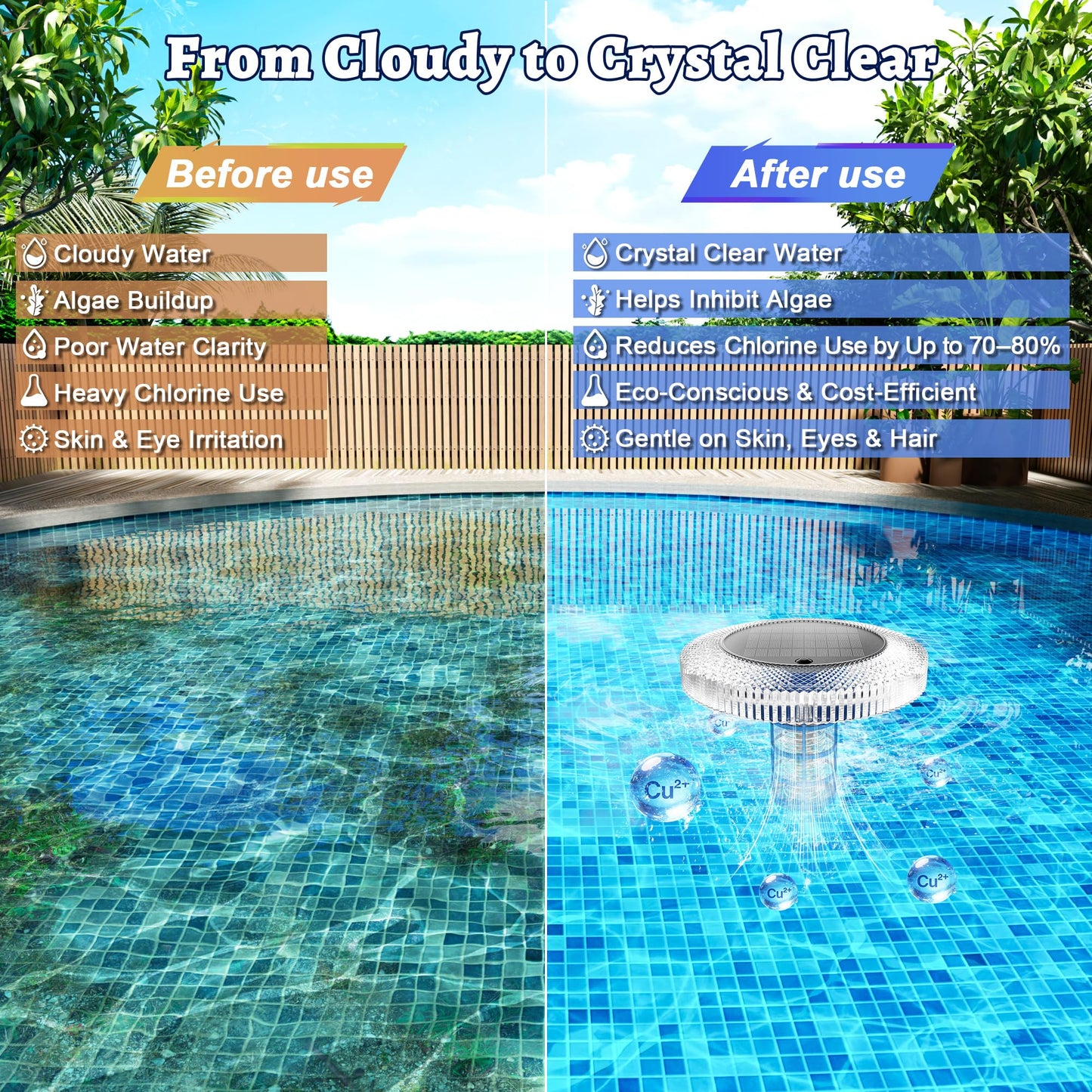Solar Pool Ionizer Floating Lights: Copper Ionizer with LED Solar Powered Outdoor Waterproof Lighting RGB Color Changing Light with Remote Control for Above Ground Inground Swimming Pool Party Spa