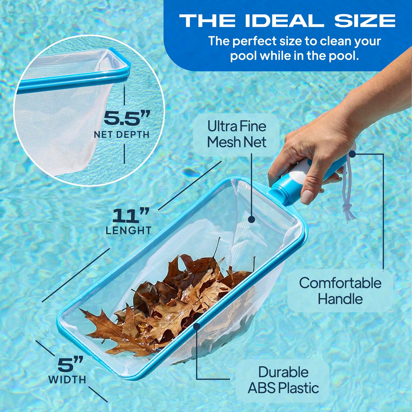 The Skimmie Swim-N-Scoop in-Pool Handheld Skimmer Net for Scooping Debris, Leaves, and Bugs While Swimming