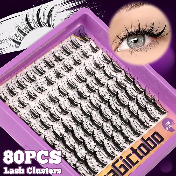 Lash Clusters Kit Natural Wispy Lash Clusters C/D Curl 424Pcs Volume Individual Lashes Clusters Manga Lashes Cat Eye Lashes Pack Lash Bond and Seal Lash Remover Lash Tweezers
