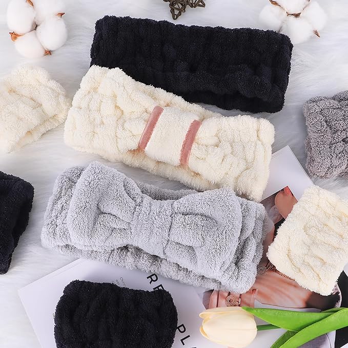 9 Pcs Spa Headband for Washing Face,Skincare Headband and Wristband Set,Women Teen Girls Facial Hairbands for Washing Face, Makeup, Sports, Yoga(Apricot+Grey+Black)