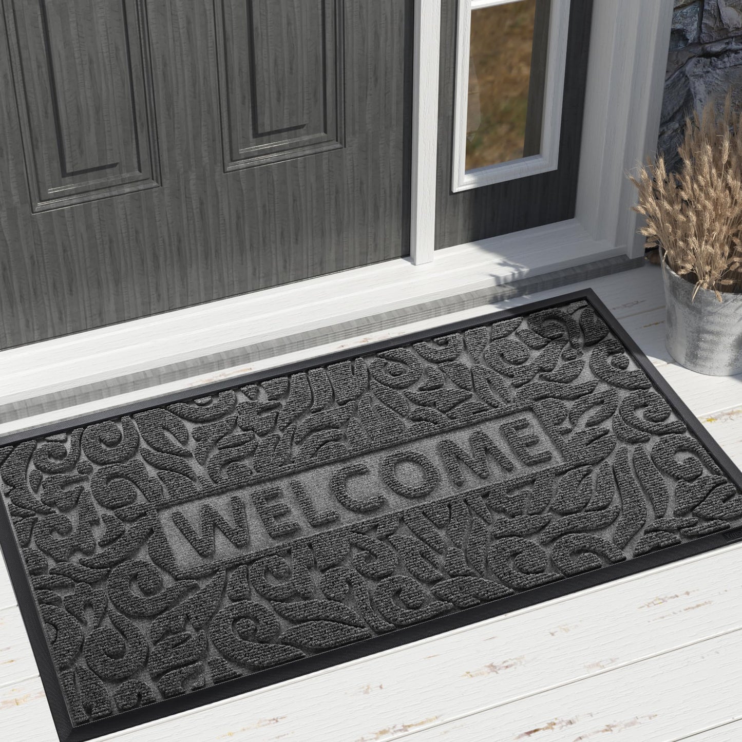 Yimobra Large Welcome Mat 47x32, Waterproof Non-Slip Outdoor Mats for Front Door Outside Entrance, Low-Profile Entryway Mat Indoor for Garage Patio, Grey