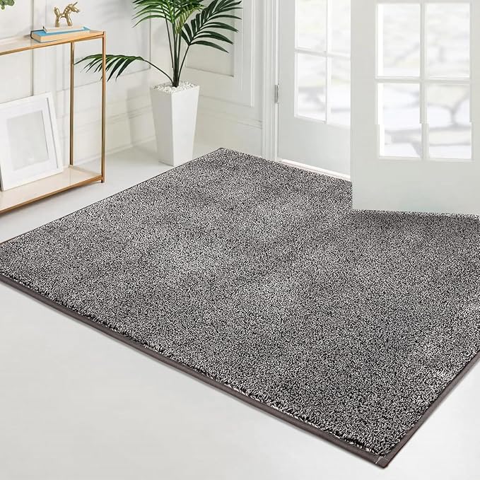 PURRUGS Easy Care Area Rug 4ft x 6ft, Non-Slip Machine Washable Entryway Rug, Dog Door Mat, Stain Resistant Accent Rug for Hallway, Living Room, Bedroom and Mudroom, Light Grey-Dark Grey