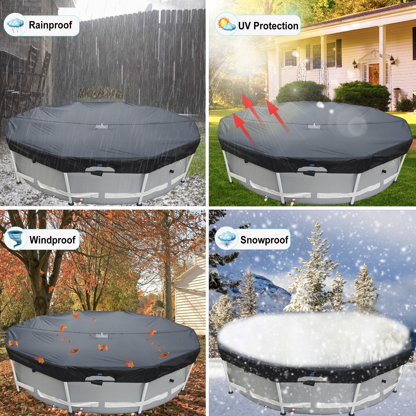 SIHAIAN 16Ft Round Pool Cover, Prevents Water Accumulation Above Ground Pool Cover, Quick Installation and Removal One-Piece Pool Cover, Lockable, Windproof, UV-Resistant, Tear-Resistant Solar Cover