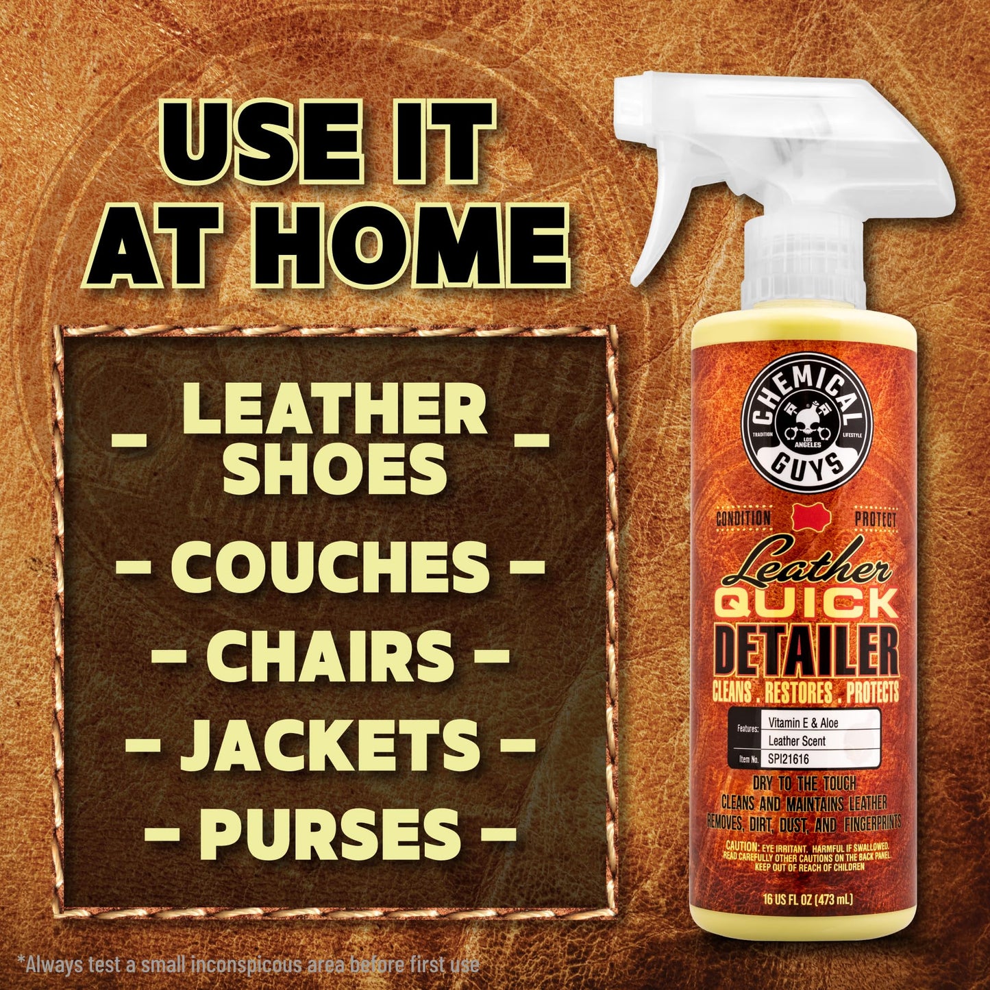 Chemical Guys Leather Quick Detailer for Car Interiors, Furniture, Apparel, Shoes, Sneakers, Boots, and More (Works on Natural, Synthetic, Pleather, Faux Leather and More), 32 fl oz