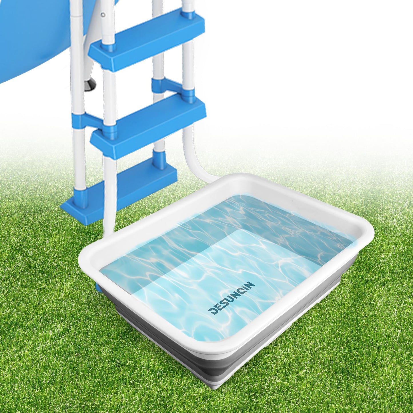 Desunqin 11.8" x 7.87" x 4.5" Pool Foot Bath Tray for Swimming Pool, Non- Slip Collapsible Foot Bath for Pool, Portable Foot Tub for Pool for Above Ground Pool Accessories, Rinse Feet Keep Pool Clean