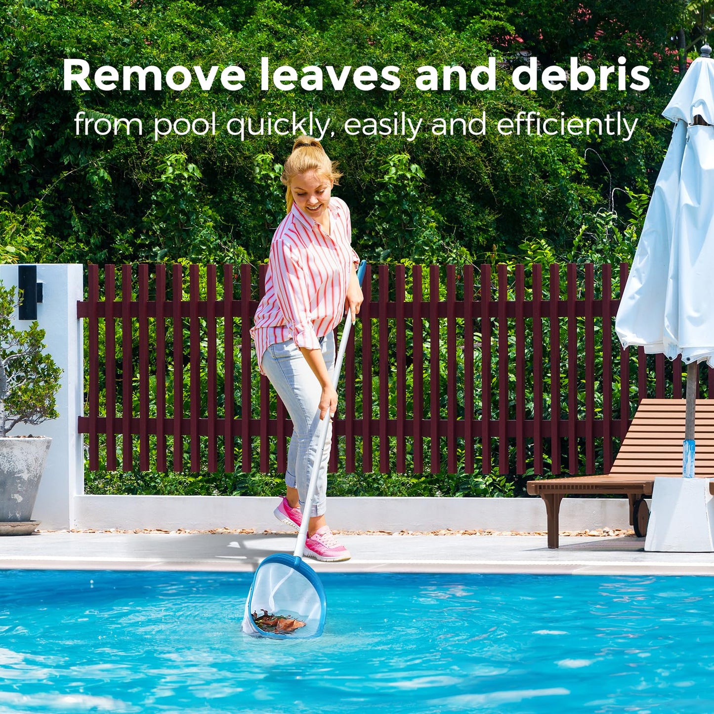 SORSWEET Professional Pool Skimmer Net 6 Feet with 6 Aluminum Poles - Fine Mesh for Fast Debris Removal - Ideal Pool Nets for Cleaning Ponds, Spas, and Hot Tubs - Efficient Pool Maintenance