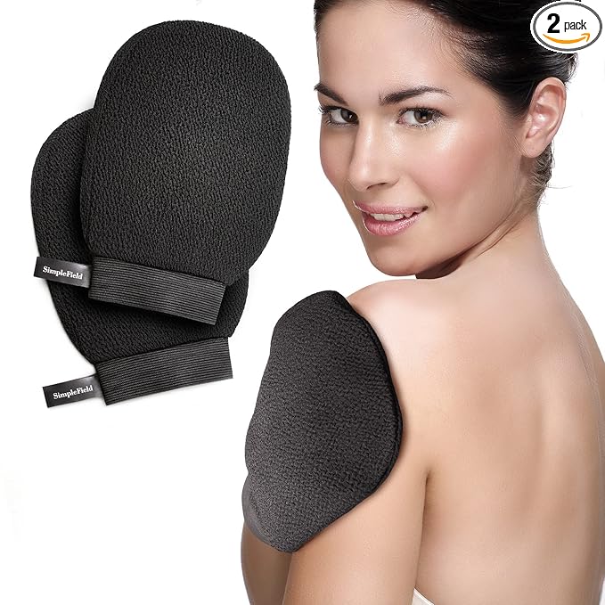 SimpleField Korean Exfoliating Mitt for Remove Dead Skin. 2 Pack 100% Viscose Kessa Deep Exfoliating Gloves for Body Scrub, Keratosis Pilaris and Self Tanning Removal. Easily Smooth Skin Surface.