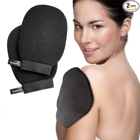 SimpleField Korean Exfoliating Mitt for Remove Dead Skin. 2 Pack 100% Viscose Kessa Deep Exfoliating Gloves for Body Scrub, Keratosis Pilaris and Self Tanning Removal. Easily Smooth Skin Surface.
