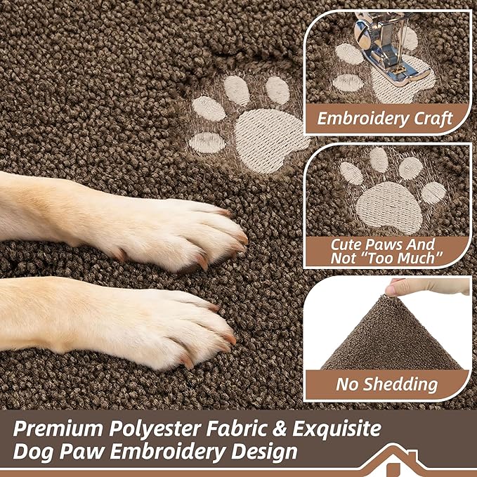 BEQHAUSE Dog Door Mat for Mud Paws Dirt Trapper Doormat Non-Slip Entryway Rugs Absorbent Welcome Mat Washable Indoor Floor Mat Low-Profile for Front Door, 24" x 36", Brown