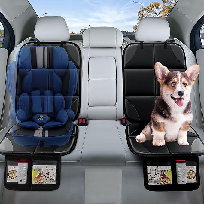 Car Seat Protector MHO+All 2 Pack Auto for Child Baby Car Seats - Large CarSeat Sit Savers Mat with Waterproof 600D Fabric & 2 Storage Pockets, Crash Test Approved