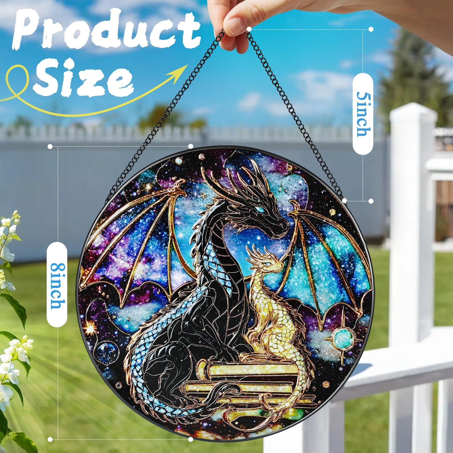 Stained Glass Window Hanging, 8 Inch Dragon Stained Glass Suncatcher, Sun Catchers Indoor Window, Suncatchers for Windows Hanging, Book Lover Christmas Ornament, Perfect for Bookworms
