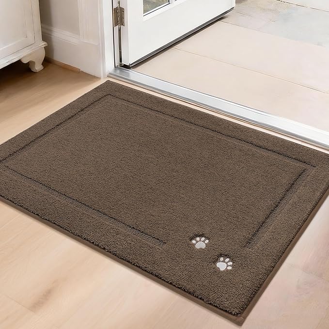BEQHAUSE Dog Door Mat for Mud Paws Dirt Trapper Doormat Non-Slip Entryway Rugs Absorbent Welcome Mat Washable Indoor Floor Mat Low-Profile for Front Door, 20" x 32", Brown