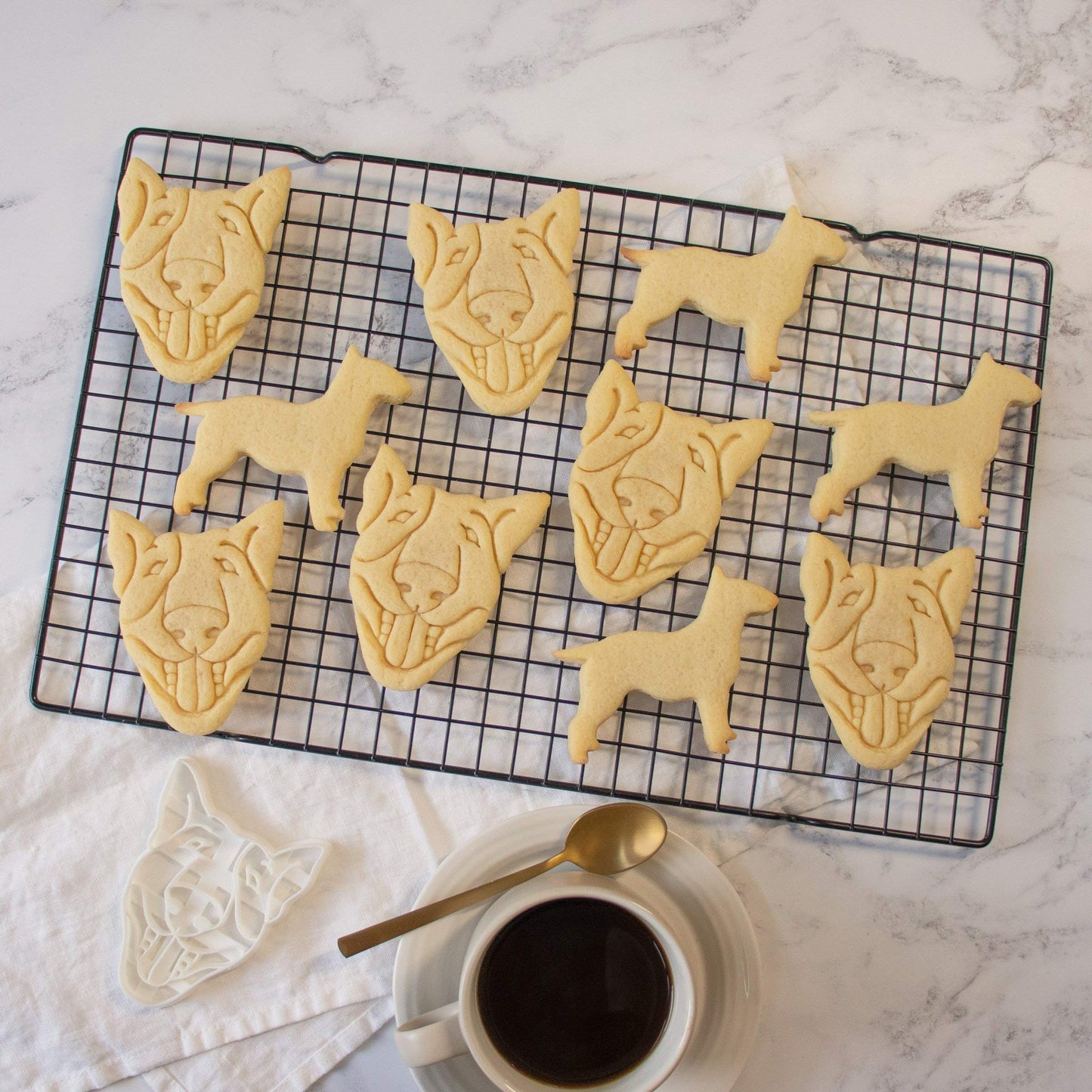 Set of 2 English Bull Terrier cookie cutters (Designs: English Bull Terrier Silhouette and English Bull Terrier Face), 2 pieces - Bakerlogy