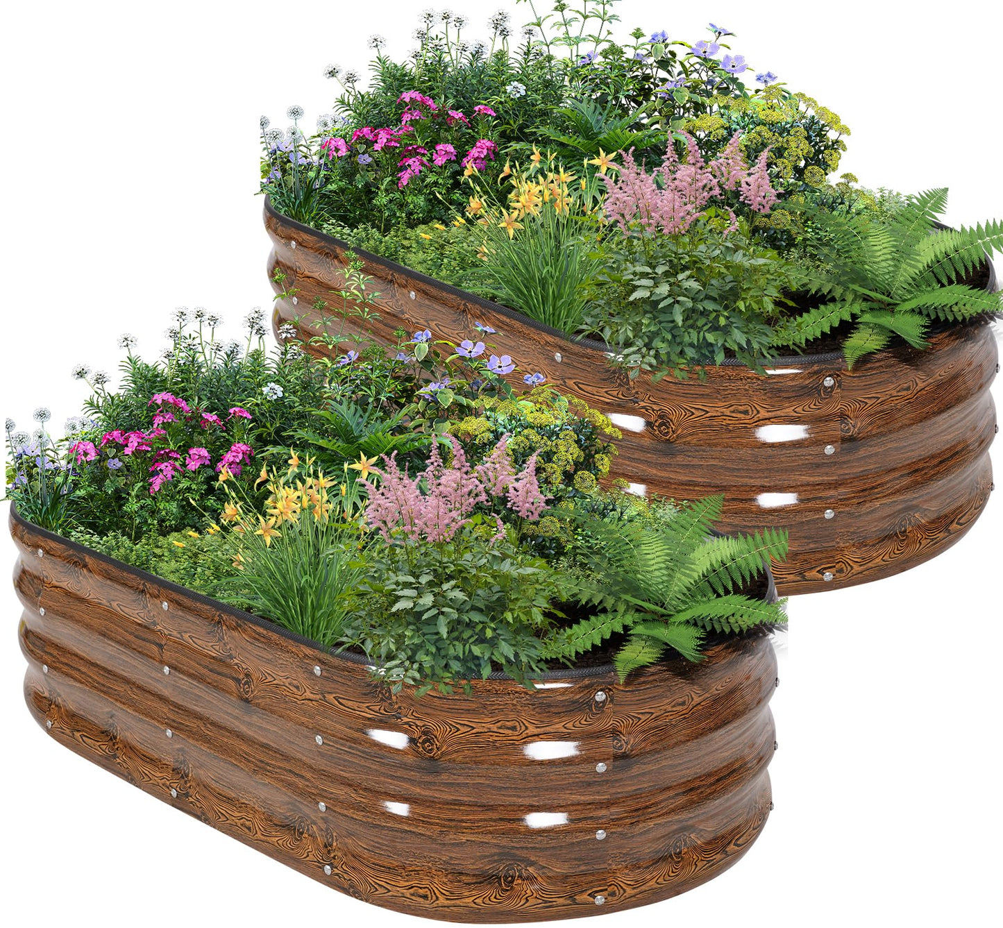 BIRDSINYARD Galvanized Raised Garden Bed - 4Ã2Ã1ft (2 Packs) Planter Raised Beds for Gardening | Oval Metal Garden Planter Box with Safety Edging and Gloves for Vegetables Fruits and Flower - Grain