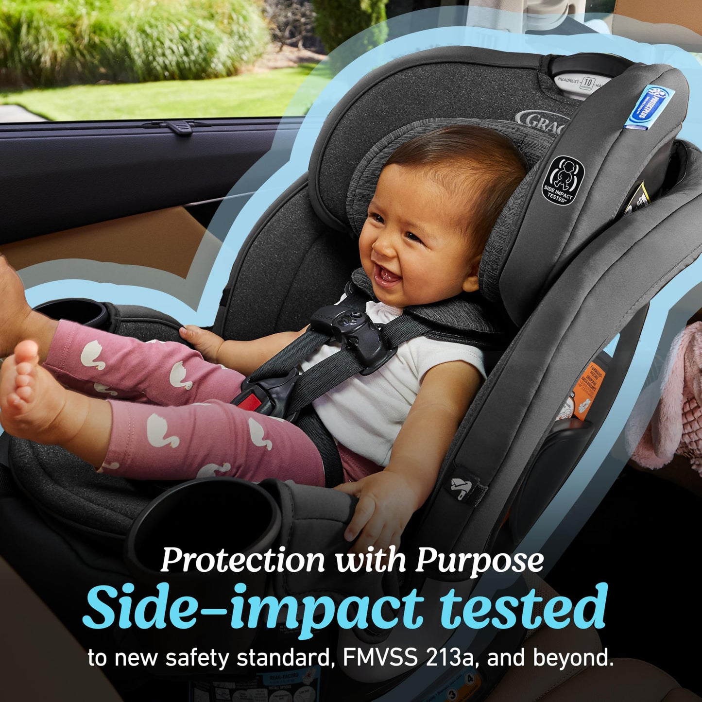 Graco Turn2Me 3-in-1 Rotating Convertible Car Seat, Brighton, Rear-Facing Rotation Only, Forward-Facing Mode, Highback Booster Up to 100 lbs, Adjustable Headrest & Harness, Steel Reinforced Frame