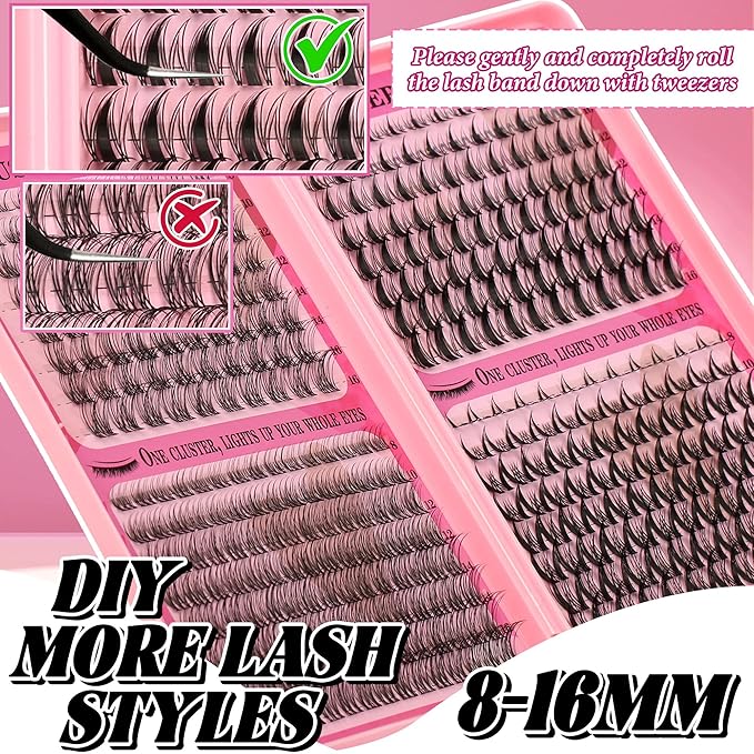 Wispy Lash Clusters Kit Natural Lashes Clusters Fairy Manga Lash Clusters Wet-Look Spiky Anime Lashes Pack 392 Pcs C/D Curl Individual Lashes Lash Bond and Seal Lash Tweezers