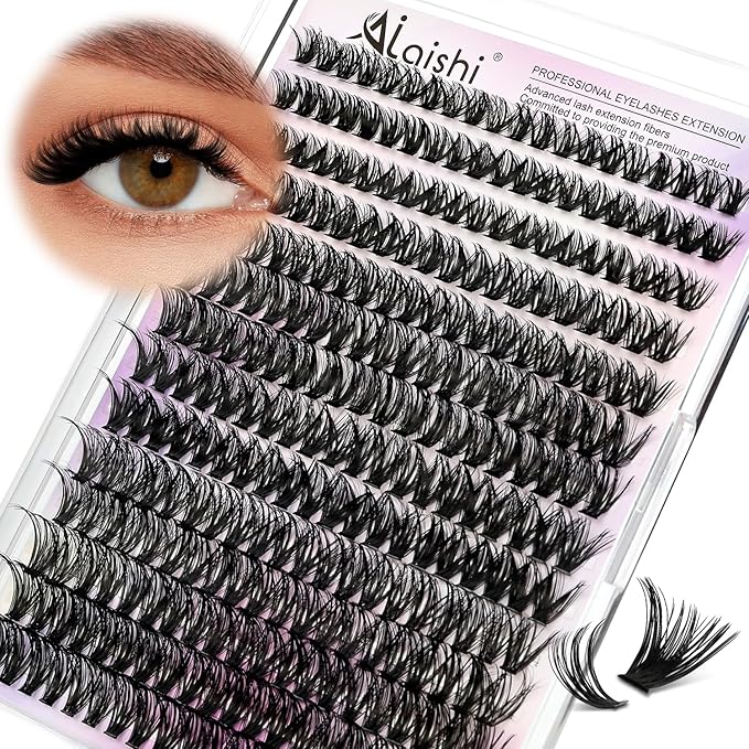 Lash Clusters DIY Cluster Eyelash Extensions 280pcs 9‑16mm 50D Fluffy D Curl Natural Volume Lashes–Waterproof Fake Cat Eye Individual Soft Lash Clusters（16MIX2-1-S）