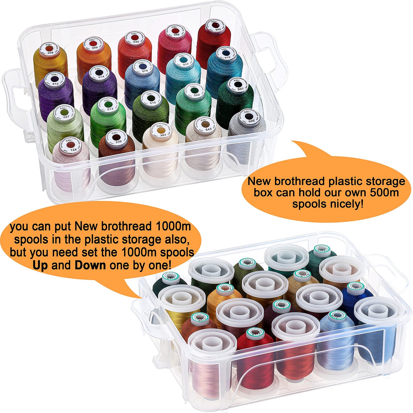 New brothread 2 Layers Stackable Clear Storage Box/Organizer for Holding 40 Spools Home Embroidery & Sewing Thread (Spool Size Requirement: Height≤2.2"/5.6CM; Width≤1.69"/4.3CM)